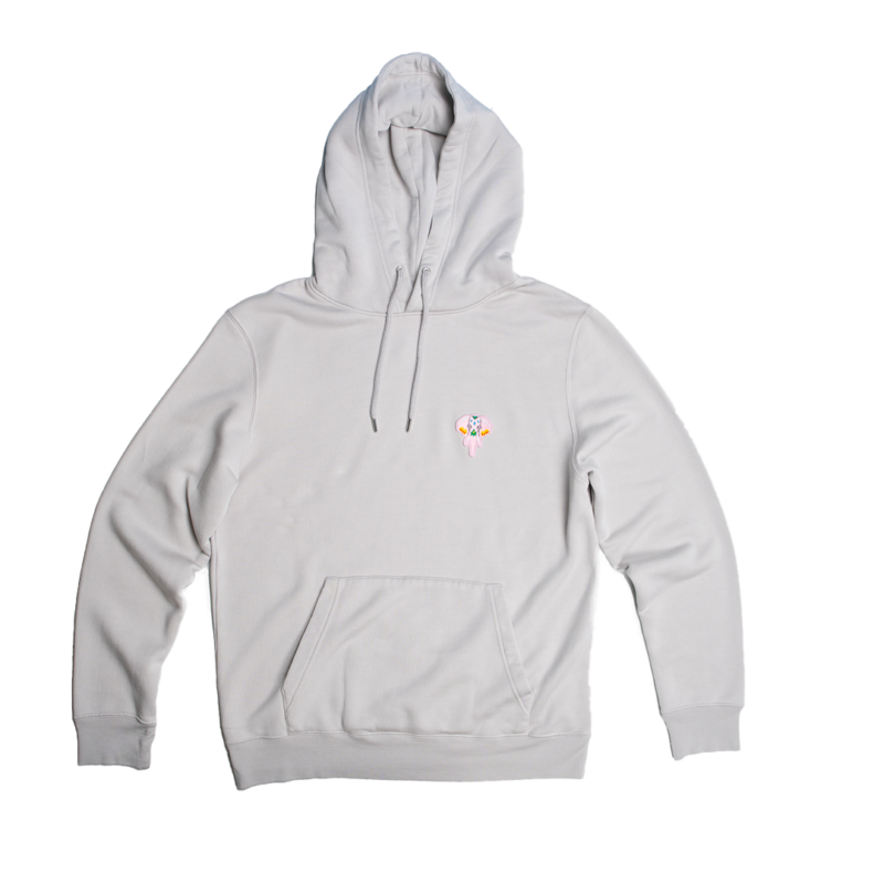 grey hoodie pink logo omnia in uno