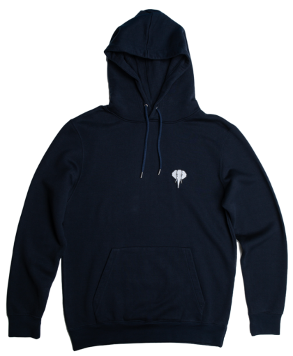 navy hoodie - white logo omnia in uno