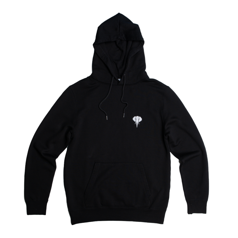 black hoodie white logo omnia in uno